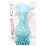Fenton 9in blue opalescent spiral optic vase