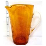 Amber crackle glass 8in pitcher