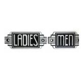 Pair Deco style iron bathroom signs