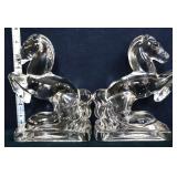 Pair Fostoria rearing horse clear glass bookends