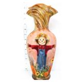 Fenton brown scarecrow 12in melon vase