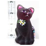 Fenton amethyst hand painted sitting cat