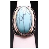 Oval cut turquoise ring, lab created