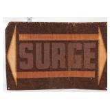 Vntg metal 17.75x12 Surge adv sign
