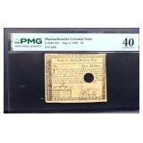Graded 40 Massachusetts 1780 $4 colonial note
