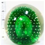 Green/clear bullicante art glass paperweight