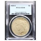 Graded XF40 1925S peace dollar