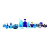 Estate lot of blue glassware items