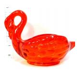 Vntg Viking amberina swan candy dish