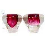 Pair vntg W Germany art glass candleholders