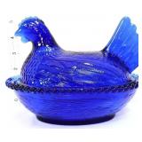 Cobalt 7in hen on nest-not vintage