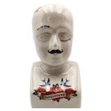 9in phrenology head w/ mustache & flowers