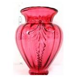 Fenton 10in cranberry feather vase