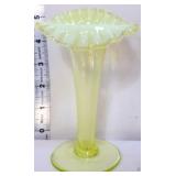 Fenton vaseline topaz 5in JIP vase, glows