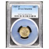 Graded MS65FB 1937D mercury dime