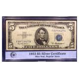 1953 blue seal $5 silver certificate