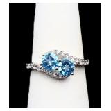 Sterling double stone blue topaz ring, lab created