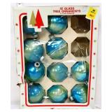 Lot of 10 blue glass ornaments in box