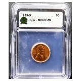 Graded MS66 1955S Lincoln wheat penny