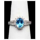 Sterling blue topaz oval ring, lab created