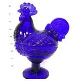 Cobalt glass rooster candy dish