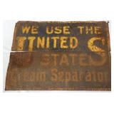 Vntg metal 16x11.5 Cream Separator sign, cut 2 pc