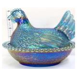 Vintage blue carnival hen on nest
