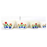 4 piece vintage Fire King tulip mixing bowl set