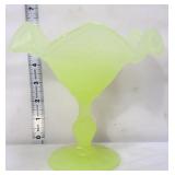 Fenton vaseline topaz diamond compote, glows