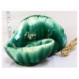 Vtg green drip glaze shell tv lamp planter see pic