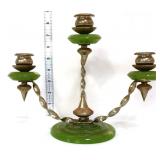 Vntg green onyx & brass 3 arm candelabra