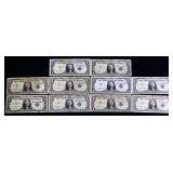 Lot of 10 blue seal $1 silver certificates