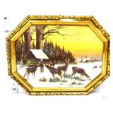 Vintage deer in snow scene framed art