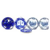Lot of 5 blue & white plates