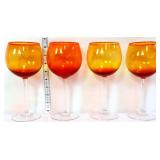 Lot of 4 amberina 8in wine goblets
