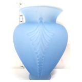 Fenton blue satin opalescent feather vase