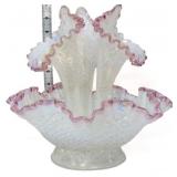 Fenton pink opalescent diamond lace 3 horn epergne