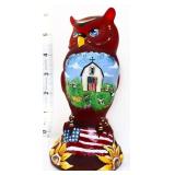 Fenton Davis red satin 6in owl w/ barn scene