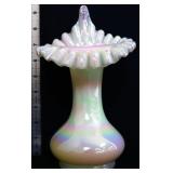Fenton white iridescent 9.25in JIP vase
