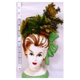 Vntg 8in lady head vase w/ greenery see pics