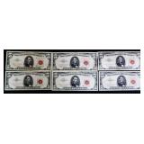 Lot of 6 red seal $5 notes