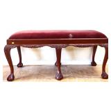 Vintage clawfoot bench w/ red fabric see pics