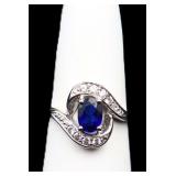 Sterling blue sapphire oval ring, lab created