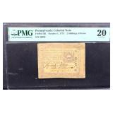 Graded 20 PA 1773 2 shilling/6 pence colonial note