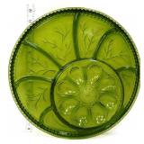 Vntg avocado green 12in deviled egg & relish dish