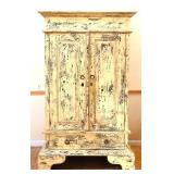 Yellow painted 2 door, 1 drawer cabinet