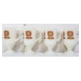 Lot of 4 vntg milk glass brown sunflower mugs