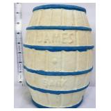 Vntg James Candy Co. clown taffy barrel bank
