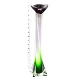 Art glass green/clear/brown 15in JIP vase