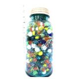 Vntg blue fruit jar w/ marbles in side